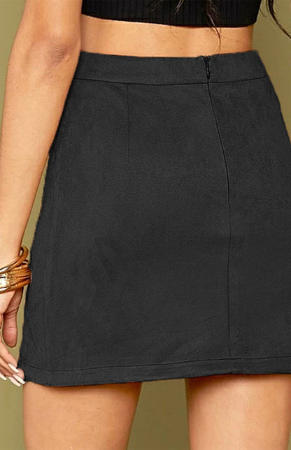 Suede Hip High Waist A-Line Mini Skirt