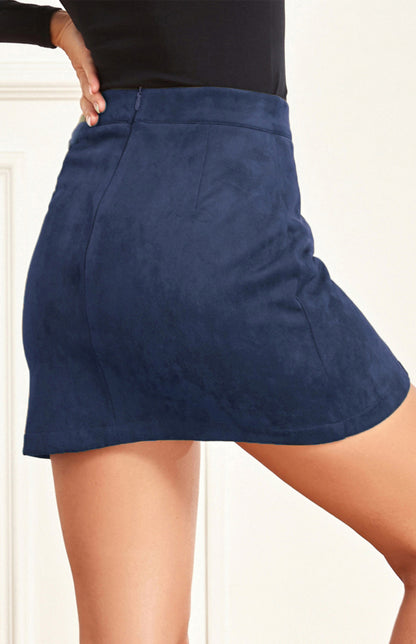 Suede Hip High Waist A-Line Mini Skirt