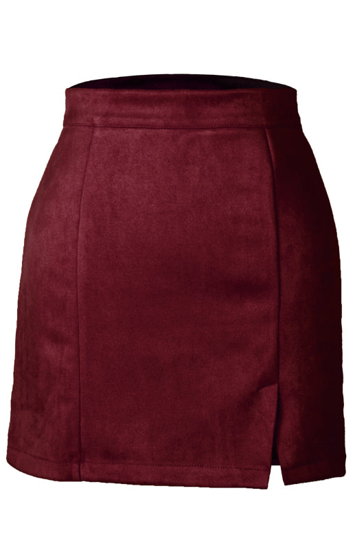 Suede Hip High Waist A-Line Mini Skirt