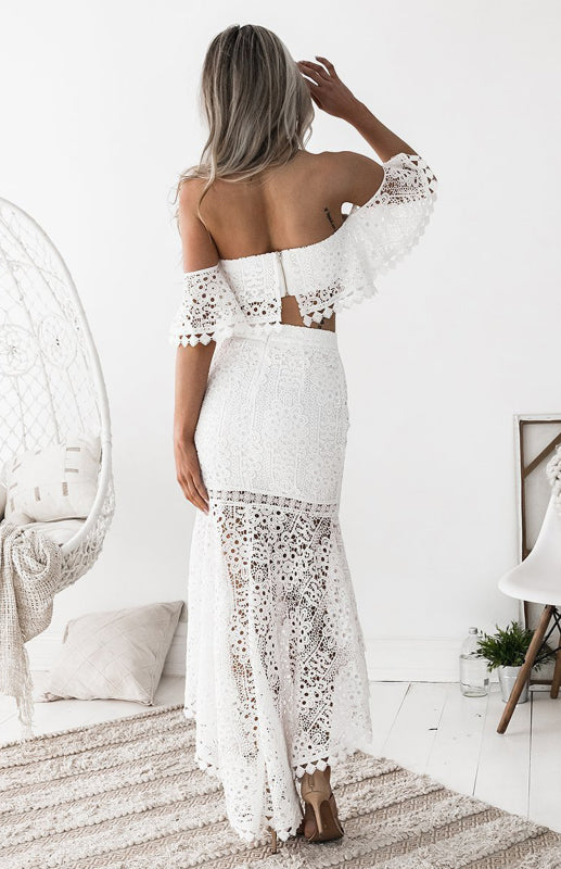 Elegant Lace Off-shoulder Top & Midi Skirt Set