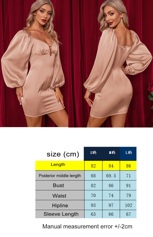 Deep-V Neck Long Sleeve Mini Dress