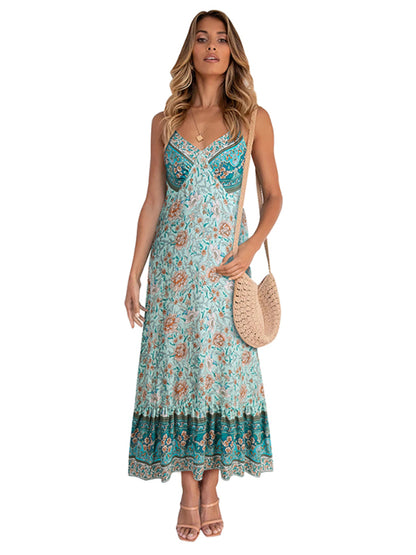 Sleeveless Bohemian Halter Floral Maxi Dress