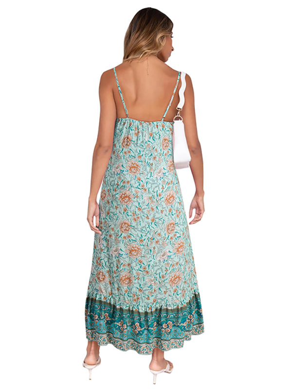 Sleeveless Bohemian Halter Floral Maxi Dress