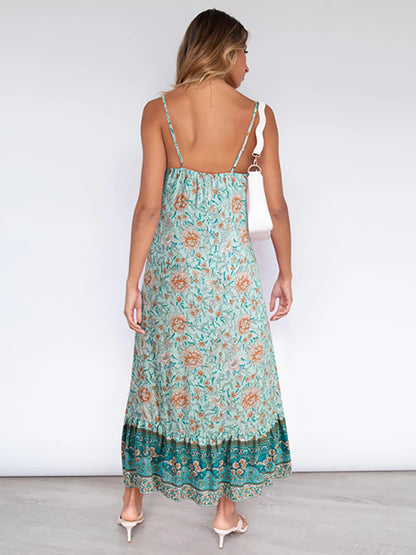 Sleeveless Bohemian Halter Floral Maxi Dress