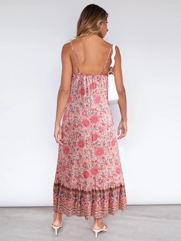 Sleeveless Bohemian Halter Floral Maxi Dress