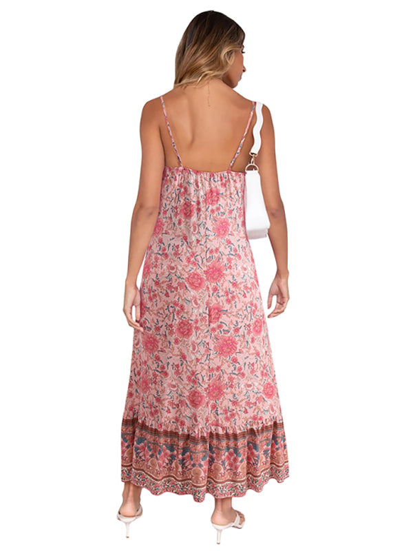 Sleeveless Bohemian Halter Floral Maxi Dress