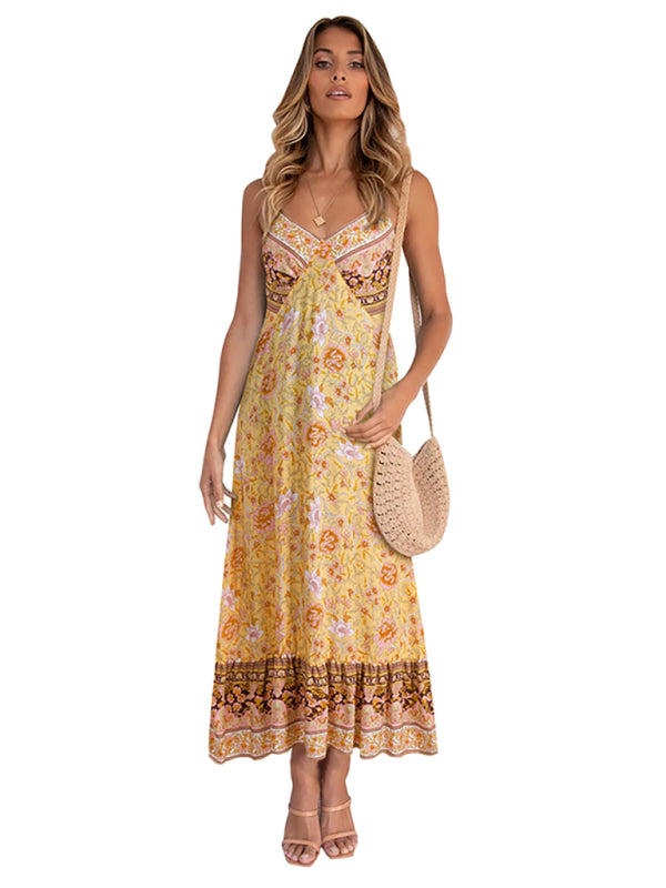 Sleeveless Bohemian Halter Floral Maxi Dress