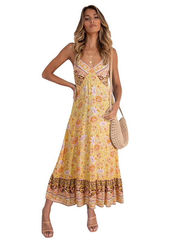 Sleeveless Bohemian Halter Floral Maxi Dress