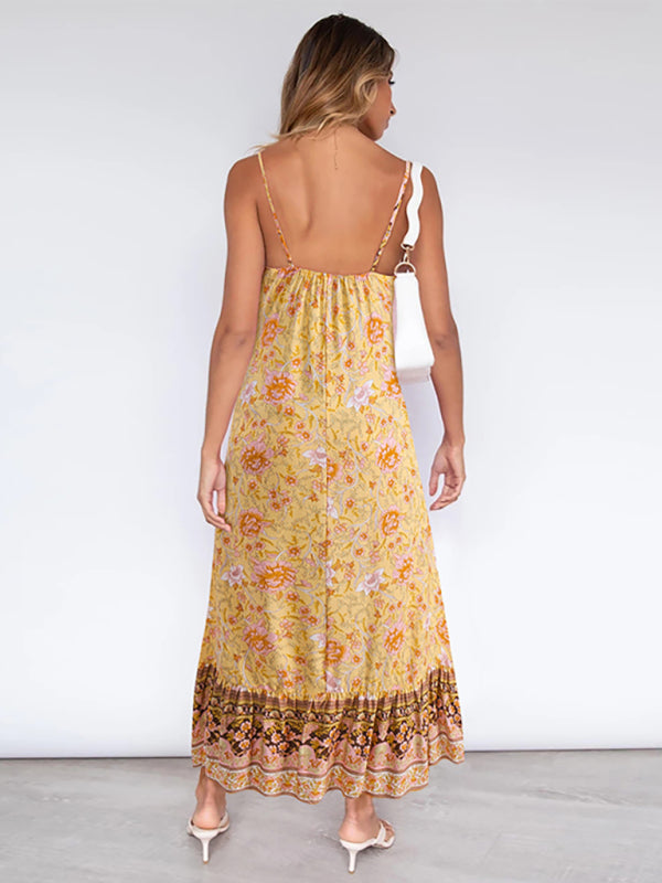 Sleeveless Bohemian Halter Floral Maxi Dress