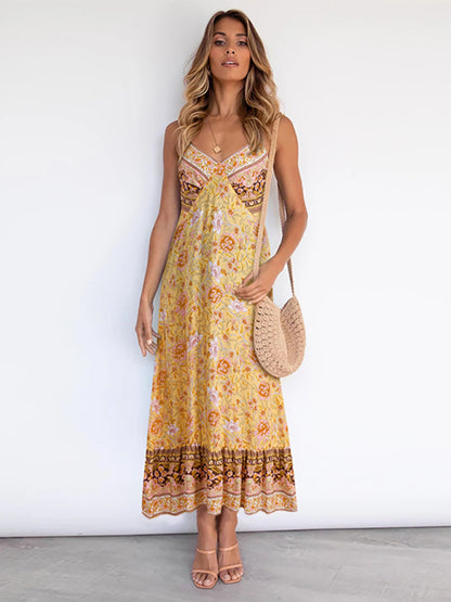 Sleeveless Bohemian Halter Floral Maxi Dress