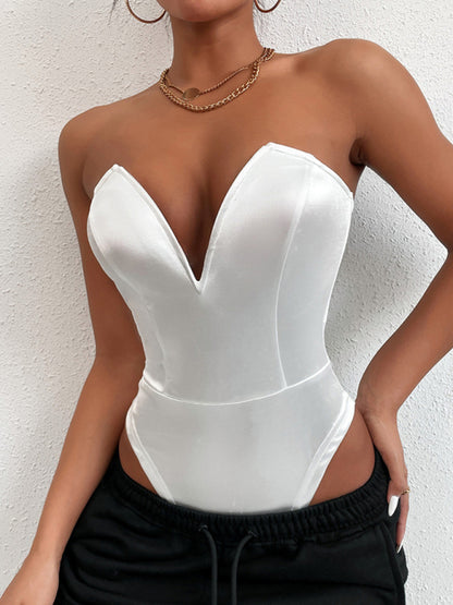 Plunging V-neck Tube Top Y2K Bodysuit