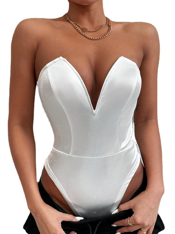 Plunging V-neck Tube Top Y2K Bodysuit