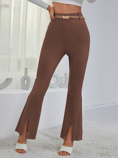 Horn High-waist Split Wide-leg Casual Pants