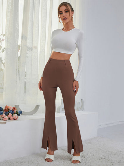 Horn High-waist Split Wide-leg Casual Pants