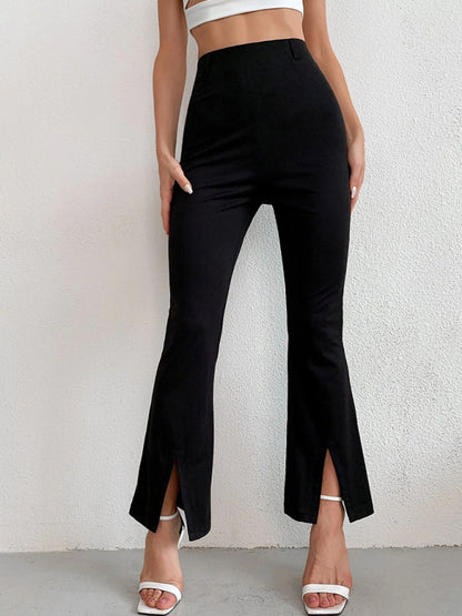 Horn High-waist Split Wide-leg Casual Pants