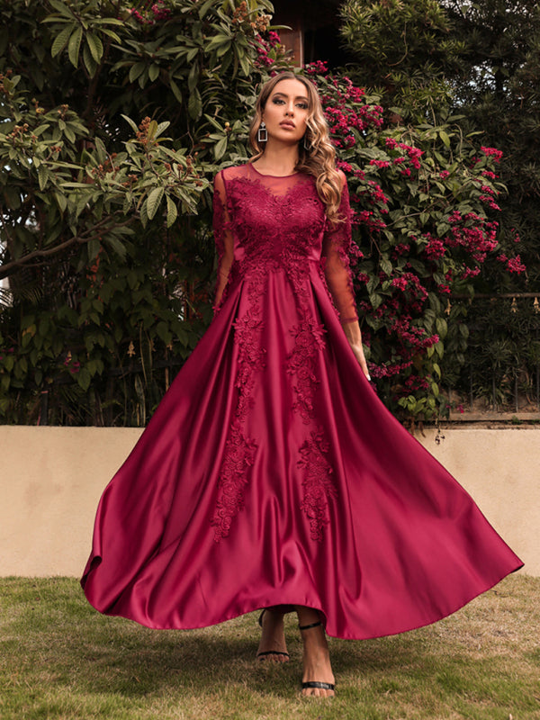 Round Neck Solid Prom Style Maxi Dress