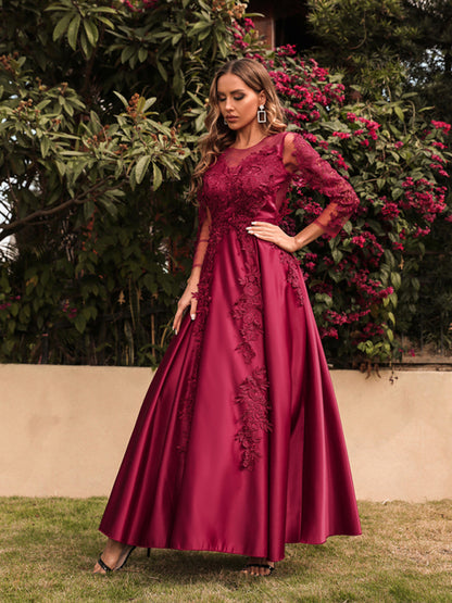 Round Neck Solid Prom Style Maxi Dress