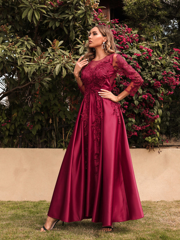 Round Neck Solid Prom Style Maxi Dress