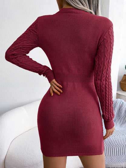 Sexy Hollow-out Twist Waist Knitted Sweater Dress