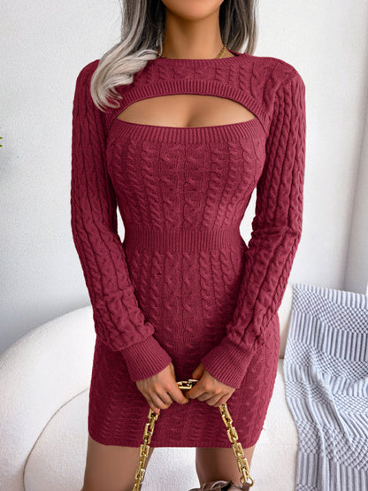 Sexy Hollow-out Twist Waist Knitted Sweater Dress