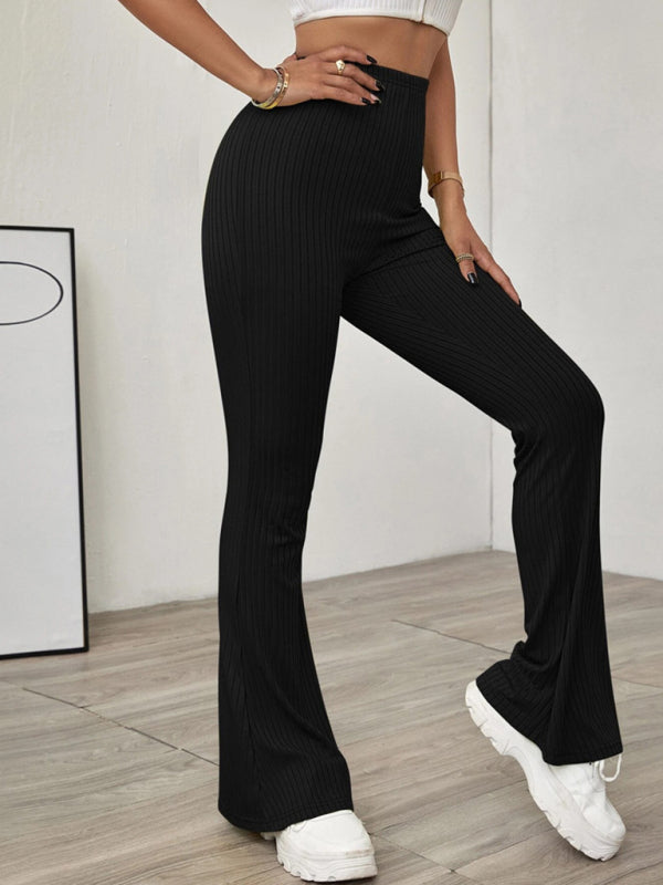 Knitted High Waist Flared Casual Trousers