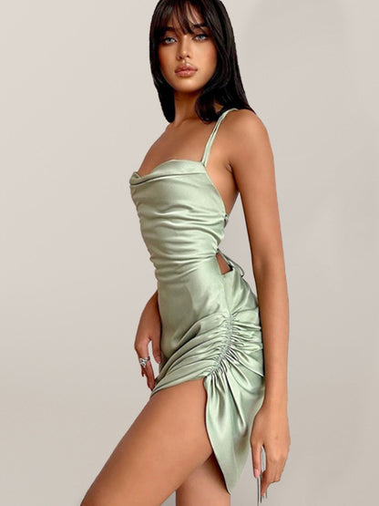 Sexy Tube Top Back Hollow High Waist Strap Temperament Sling Slit Dress