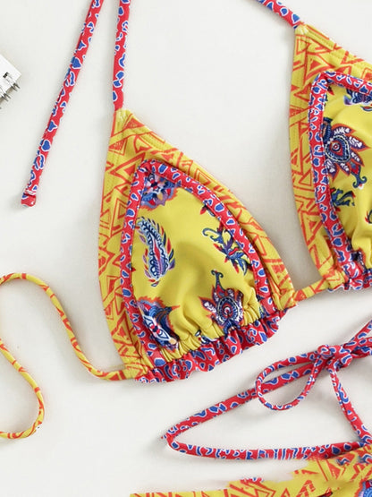 Ethnic Print Halter Neck Tie Bikini Swimsuit