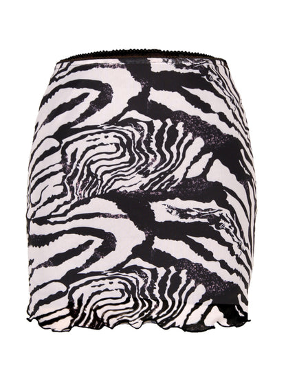 Printed Mesh High Waist Double Layer Slim Mini skirt