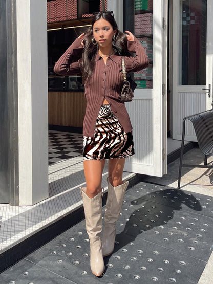 Printed Mesh High Waist Double Layer Slim Mini skirt