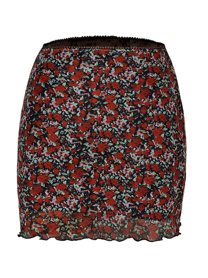 Printed Mesh High Waist Double Layer Slim Mini skirt