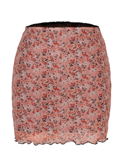 Printed Mesh High Waist Double Layer Slim Mini skirt