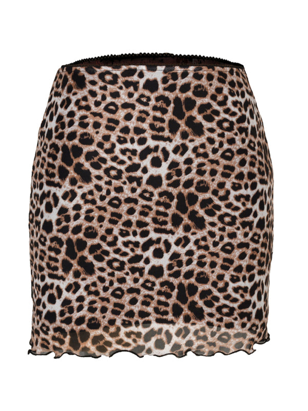 Printed Mesh High Waist Double Layer Slim Mini skirt