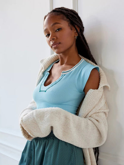 Knitted Half Cardigan Small Flying Sleeve Cropped Tank Top