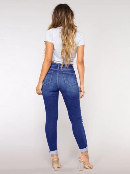 High Waist Trendy Fashion Ripped Washed Jeans