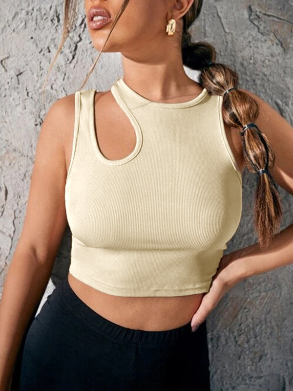 Knitted Hollow Asymmetric Cropped Tank Top