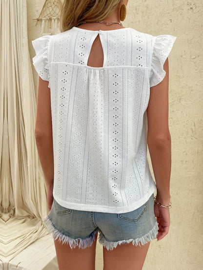 Knitted V-neck Casual Fashion Lace Small Flying Sleeve Top