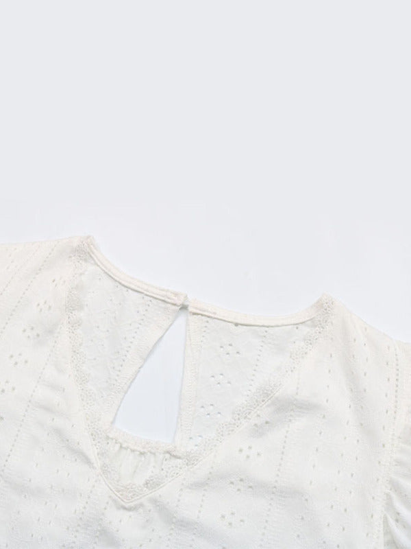 Knitted V-neck Casual Fashion Lace Small Flying Sleeve Top