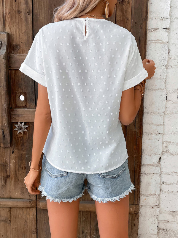 Lace Short-sleeved Loose Fit All-match Top