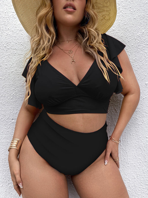 Plus Size V-Neck High-waist Bikini Swimsuit