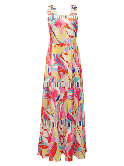 Bohemian Print Sling Paneled Swing Maxi Dress