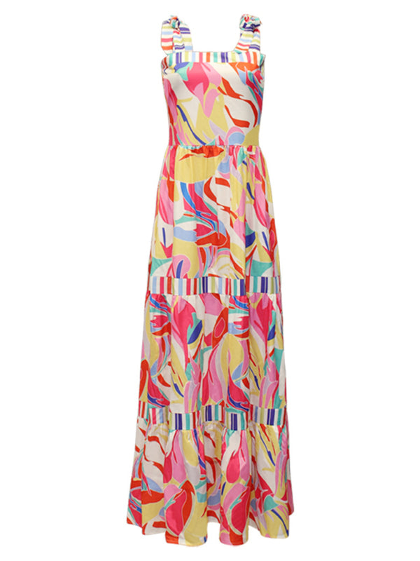 Bohemian Print Sling Paneled Swing Maxi Dress