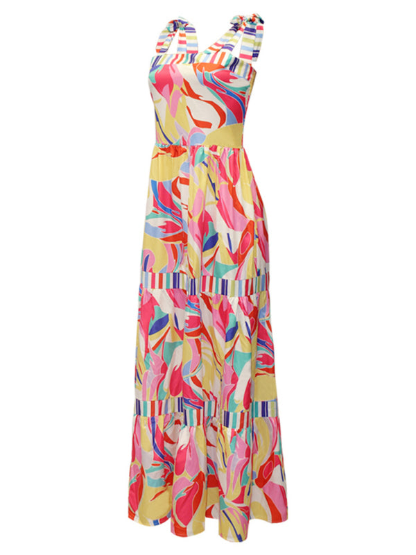 Bohemian Print Sling Paneled Swing Maxi Dress