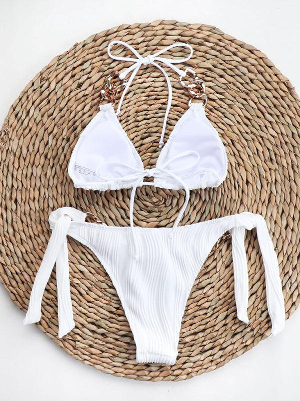 Solid Color Ring Detail Bikini Swimsuit