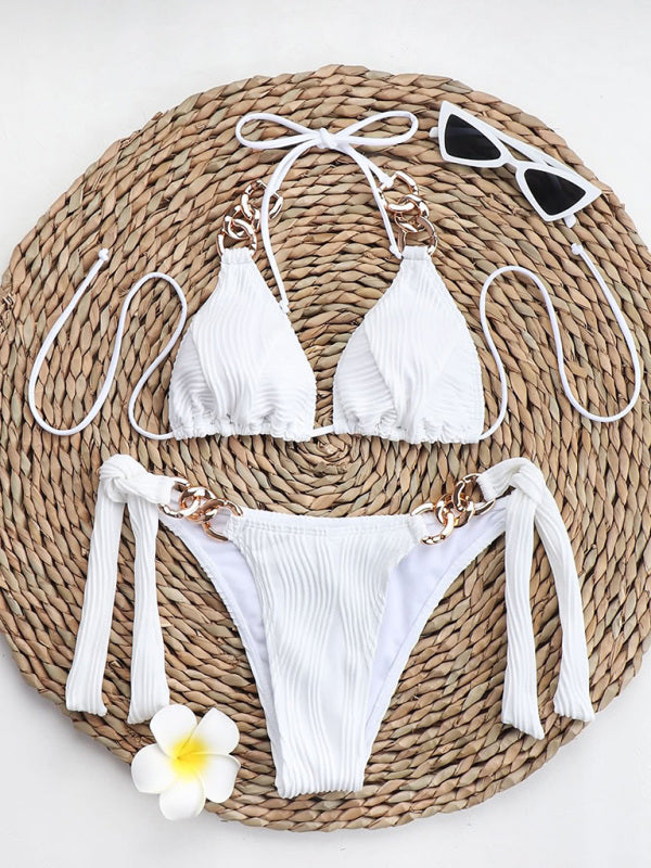 Solid Color Ring Detail Bikini Swimsuit