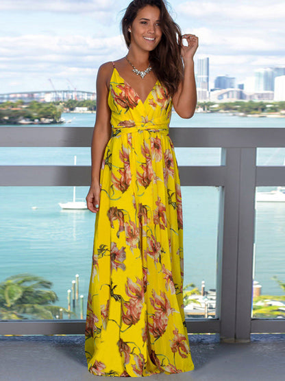 Sling Style Sleeveless Beachy Print Maxi Dress