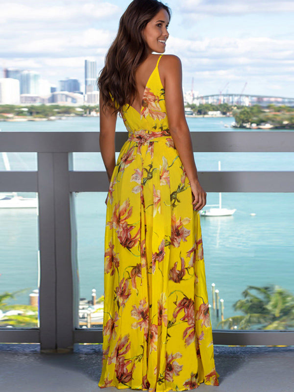 Sling Style Sleeveless Beachy Print Maxi Dress