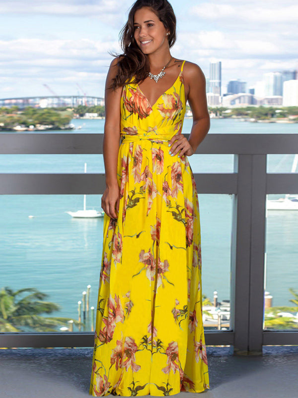 Sling Style Sleeveless Beachy Print Maxi Dress