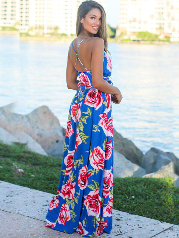 Sling Style Sleeveless Beachy Print Maxi Dress