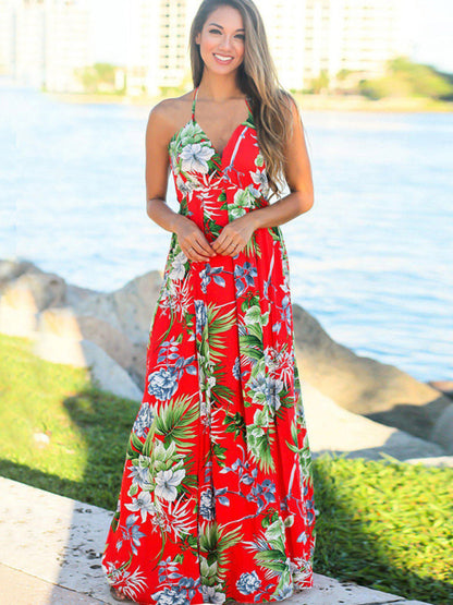 Sling Style Sleeveless Beachy Print Maxi Dress