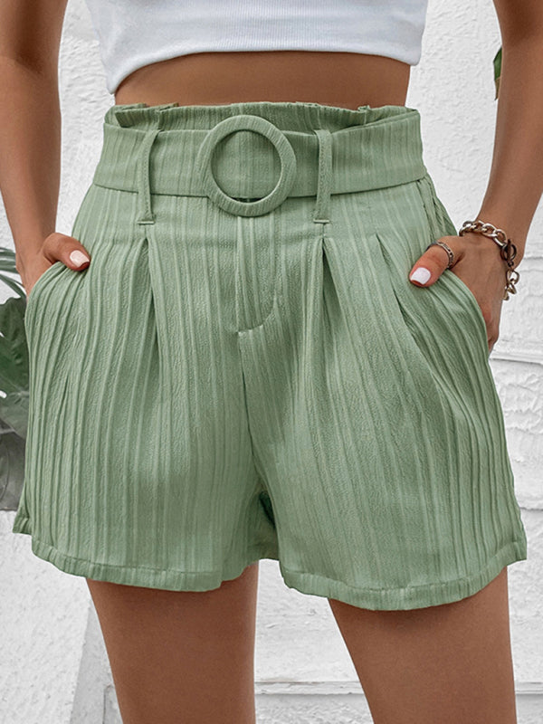 Small Fresh Green Solid Color Pleated Shorts